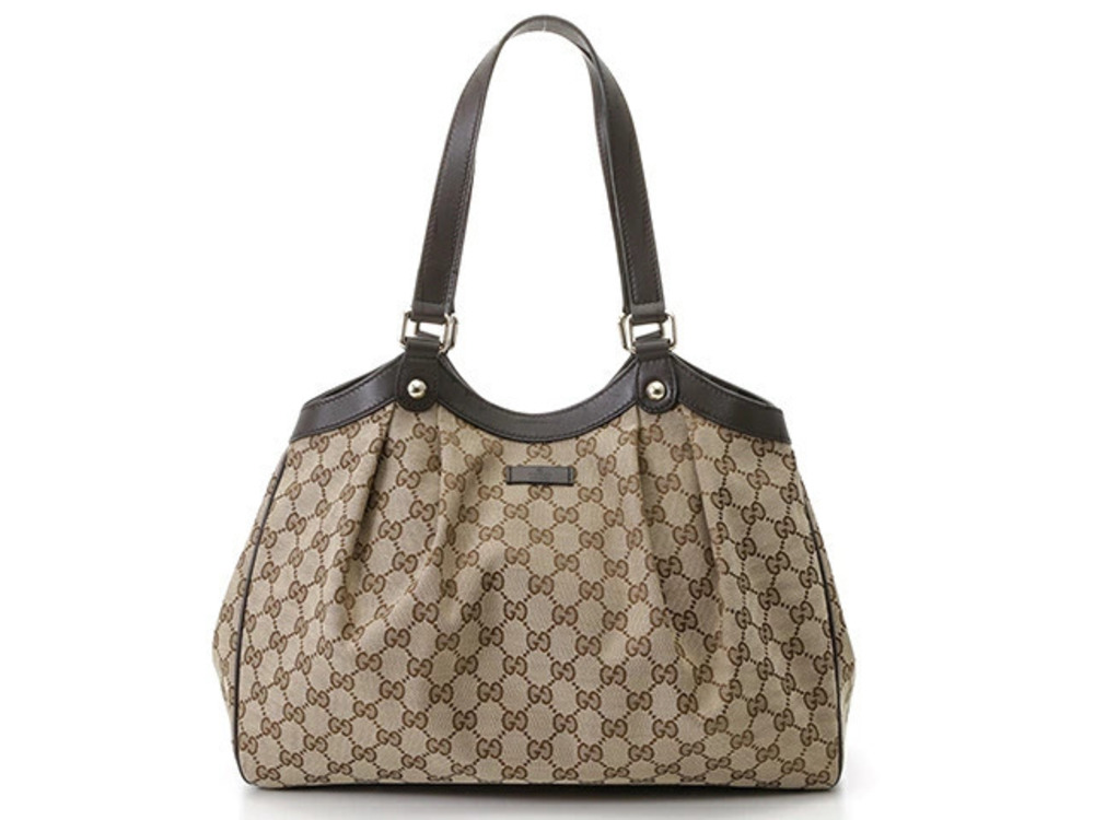Gucci tote bag GG canvas leather brown Beige Cream